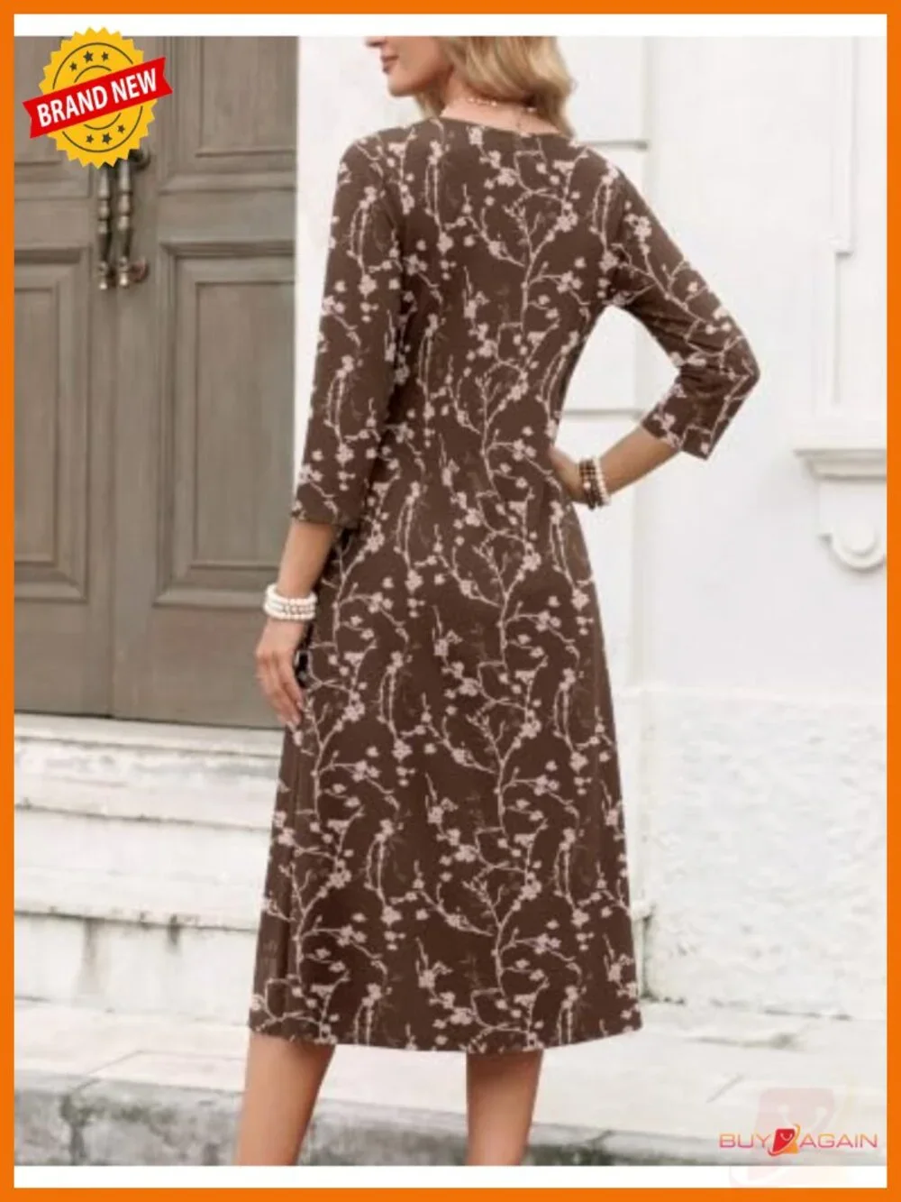 Zeagoo Womens 3/4 Sleeve A-Line Midi Dress with Pockets Casual Fall